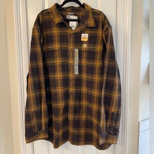 NWT Carhartt Men's Brown Plaid Original Fit 3XL Tall Button Down